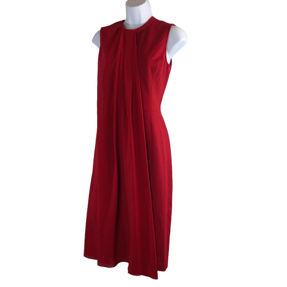 J. Peterman Sleeveless Chiffon Overlay Pleated Dress Red Size 0 Stretch Cocktail - Picture 3 of 15